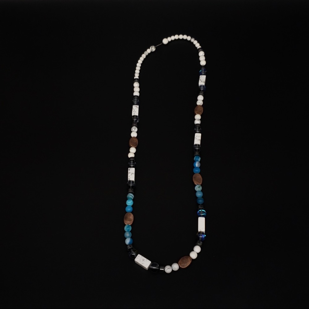 Boho Copper, Blue Agate,Hematite Bead Necklace - Picture 10 of 12